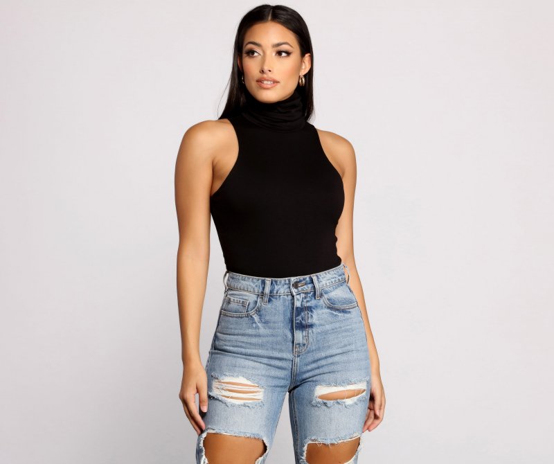 TableClothsUs Captivate Me Basic Crepe Sleeveless Bodysuit