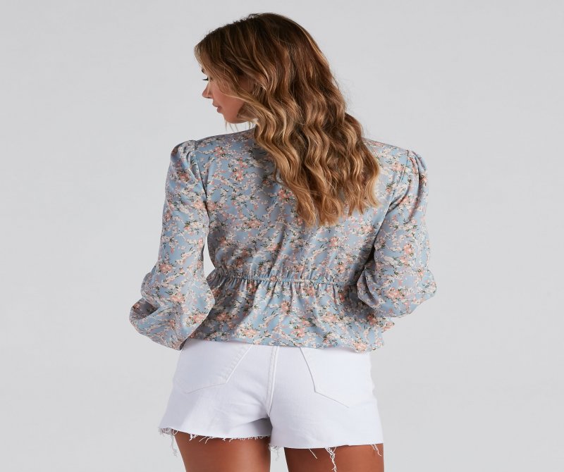 TableClothsUs May Flowers Crepe Tie-Front Top